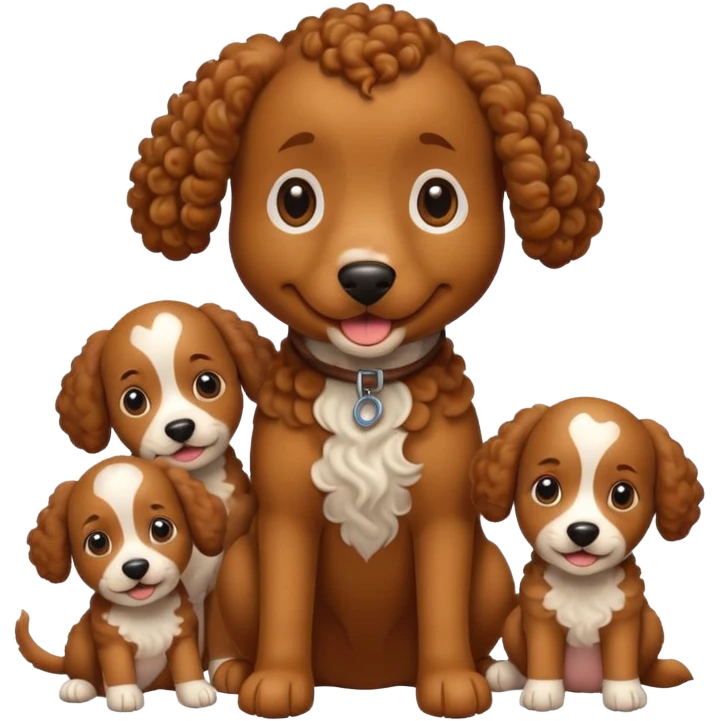 curly dog with its puppies emoji