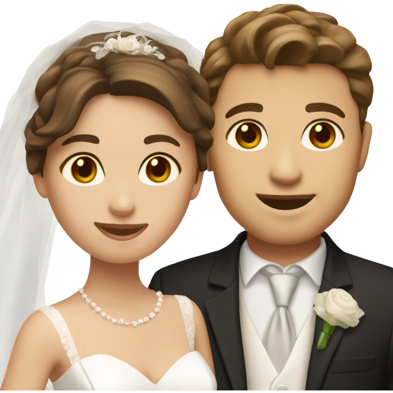 Bride and groom with brown hair and brown eyes emoji