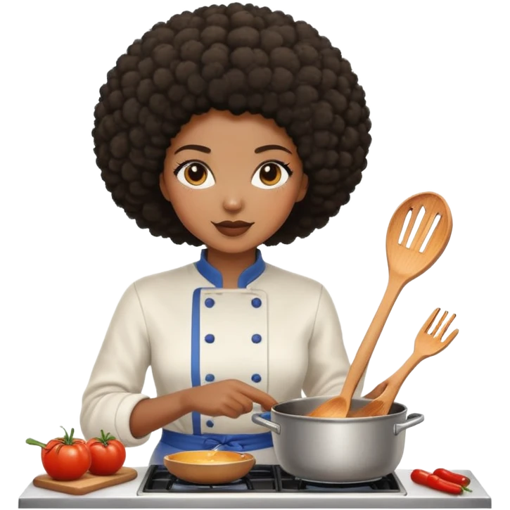 Black women with Afro short hair cooking emoji