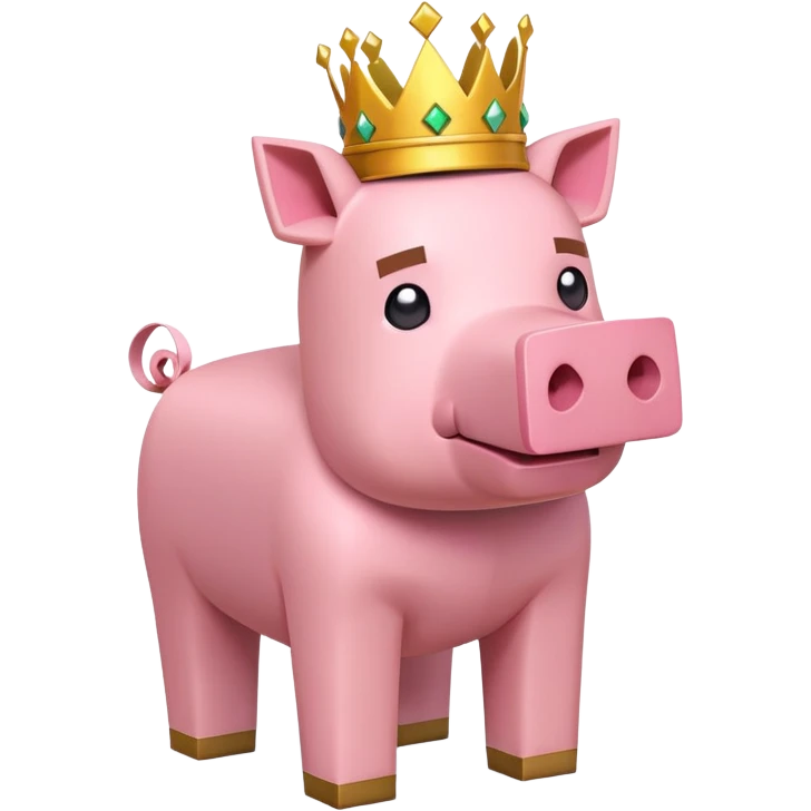 minecraft pig full body pink blocky animal with square head wearing a crown emoji