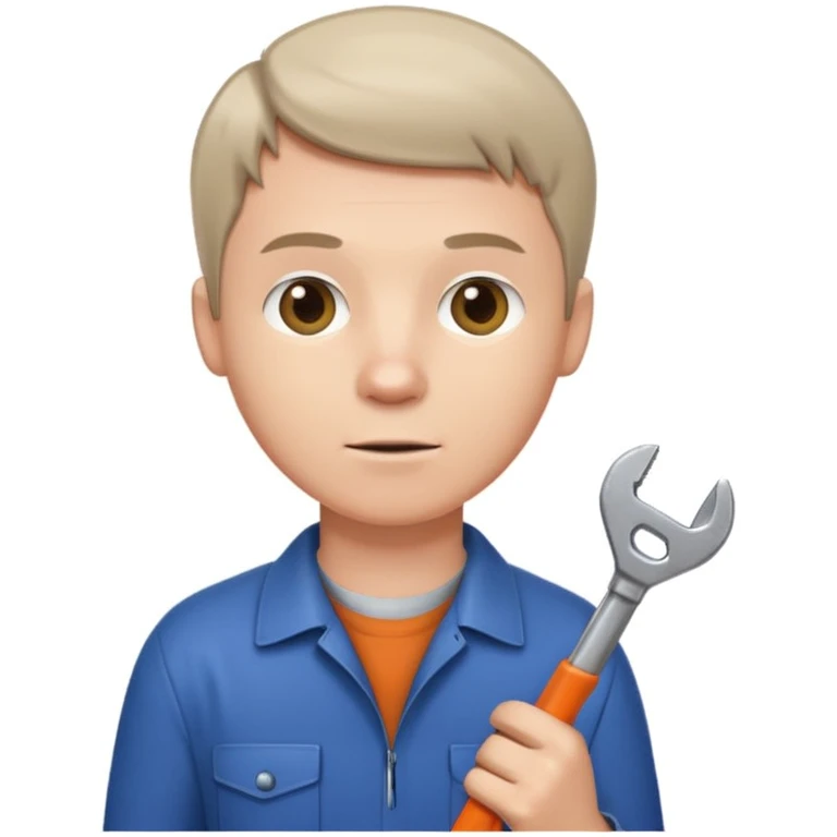 memoji style white man with short hair, holding a wrench, neutral background emoji