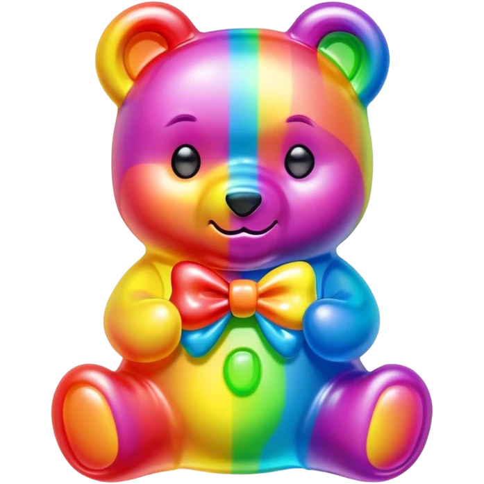 A neon rainbow girl gummy bear with bow emoji