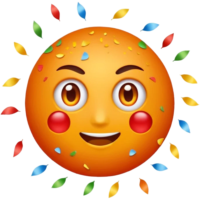 Una cara roja con naranja con rayos que explotan y llena de confeti  emoji