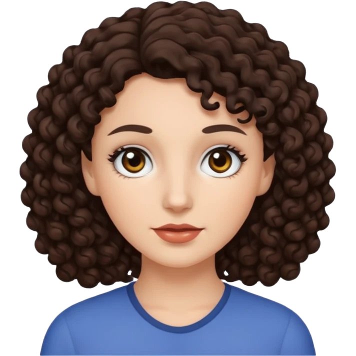 White woman with dark brown curly hair. and black eyes emoji