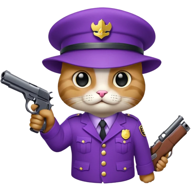 Un chat violet avec un pistolet emoji