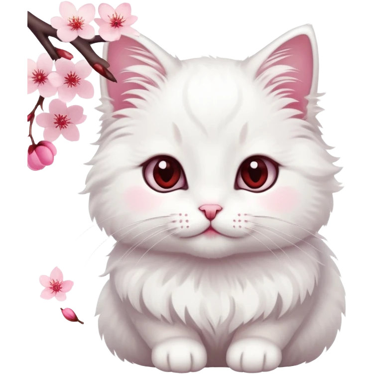 A cute  little  white cat and cherry blossom emoji