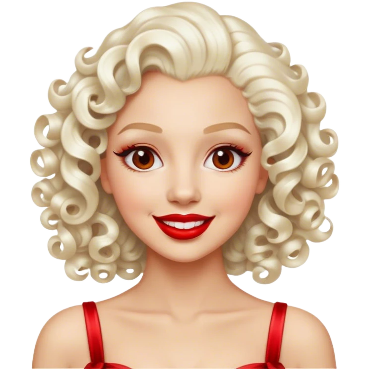 Cinematic Realistic Marilyn Monroe Emoji, featuring a glamorous, high-detail portrayal of the legendary Hollywood star. Her iconic platinum curls, radiant smile, and signature red lips are illuminated by dramatic, vintage-style lighting, evoking the timeless allure of classic cinema. emoji
