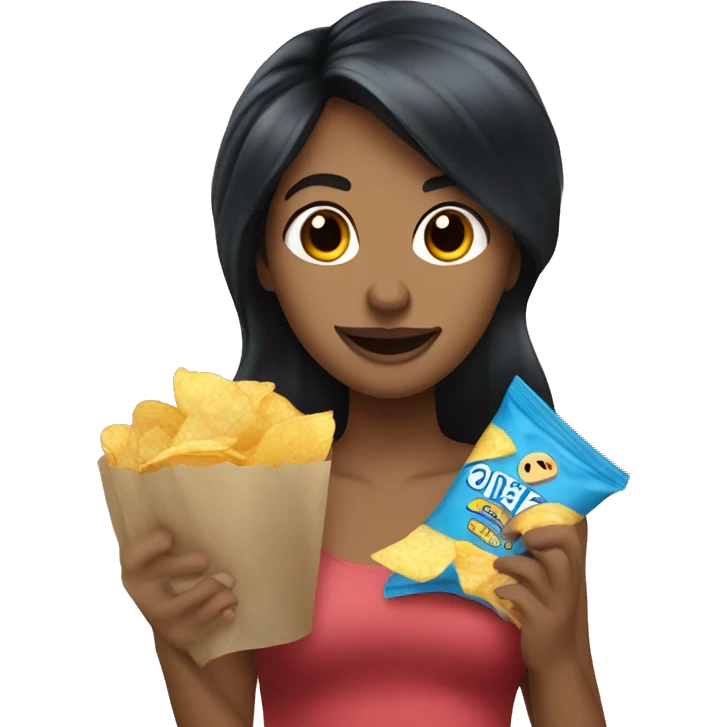 blue and black hair white skin woman eating potato chips  emoji
