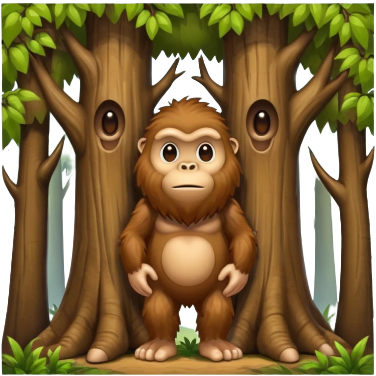 bigfoot peeking from behind a tree emoji