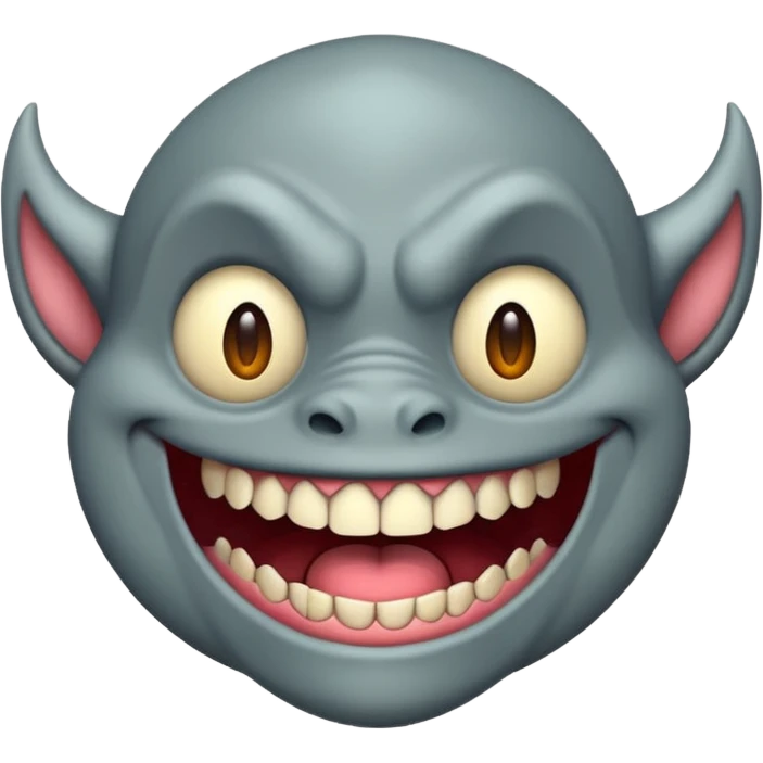 ugly monster with lopsided grin, emoji style emoji