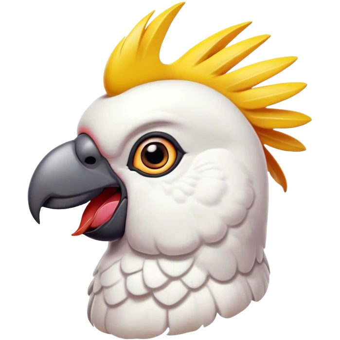 Cinematic Comical Cockatoo Portrait Emoji, Head tilted dramatically with an exaggeratedly shocked expression, featuring a striking, crest-adorned head with wide, comically expressive eyes full of playful disbelief and a vibrant, animated beak, Simplified yet hilariously expressive features, highly detailed, glowing with a slightly sassy tropical glow, high shine, dramatic yet playful, stylized with an air of cheeky avian mischief, soft glowing outline, capturing the essence of a meme-worthy cockatoo that looks ready to squawk its way into viral fame! emoji