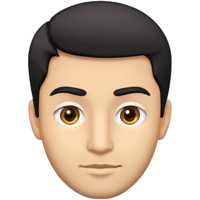 Emoji man's head of South Asian male with light skin, 5 o-clock shadow, short sides hairstyle with longer layers in top, right side hair part, and black hair. Medium fair-skinned Pakistani. Brown eyes. emoji