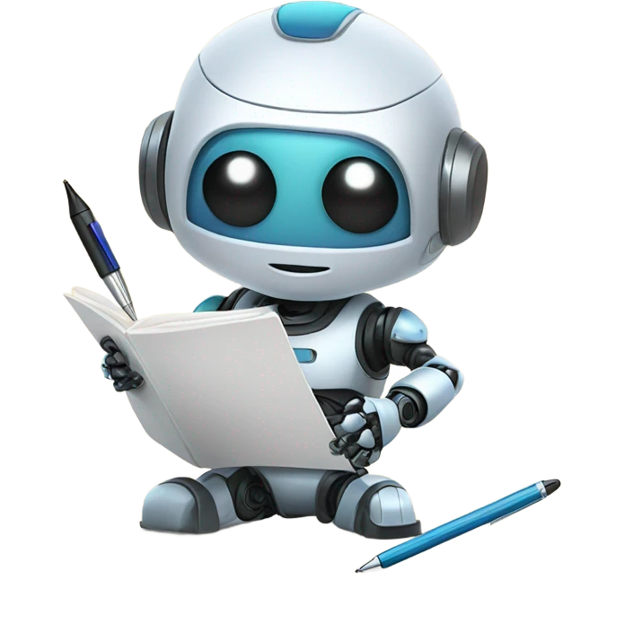 cute robot holds a pen and writes in a notebook emoji