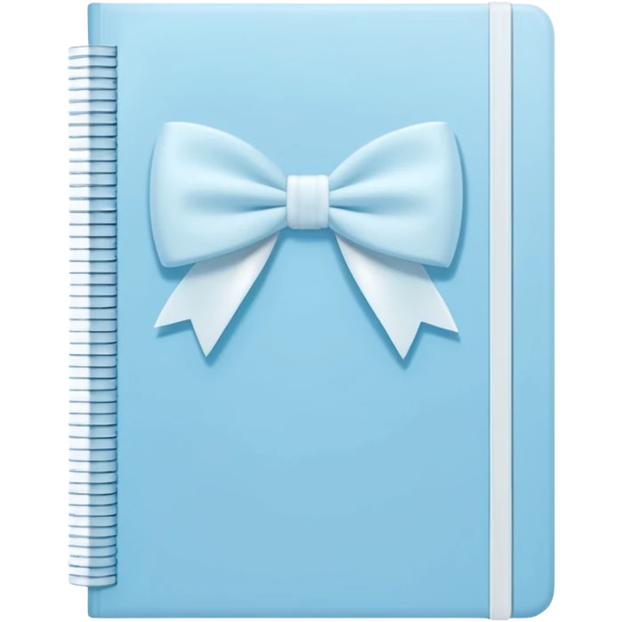 notebook with light blue cover and white bow illustration on front, gentle pastel look emoji