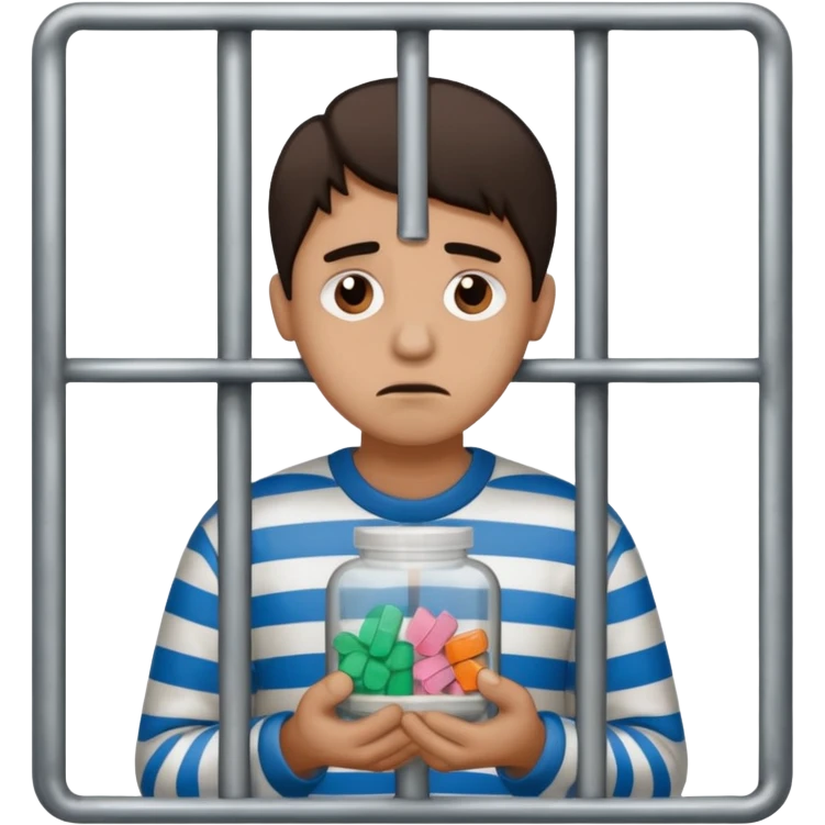 человек за решёткой с наркотиками emoji