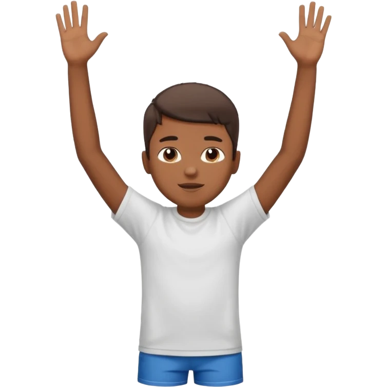 Boy doing 67 with hands in the air emoji