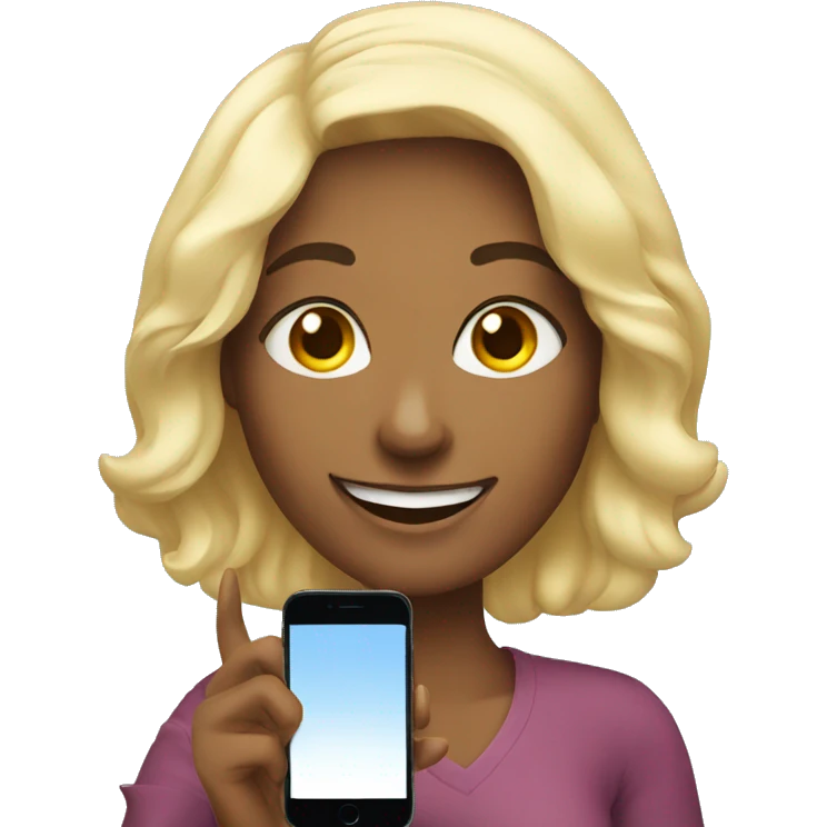 smiling woman with phone selfie emoji