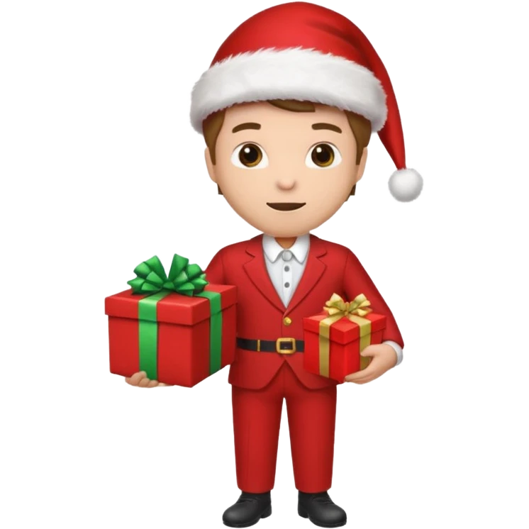 a man in red suits with christmas hat emoji