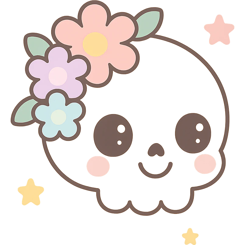 cheerful skull with flowers, visual concept combining happiness and death emoji