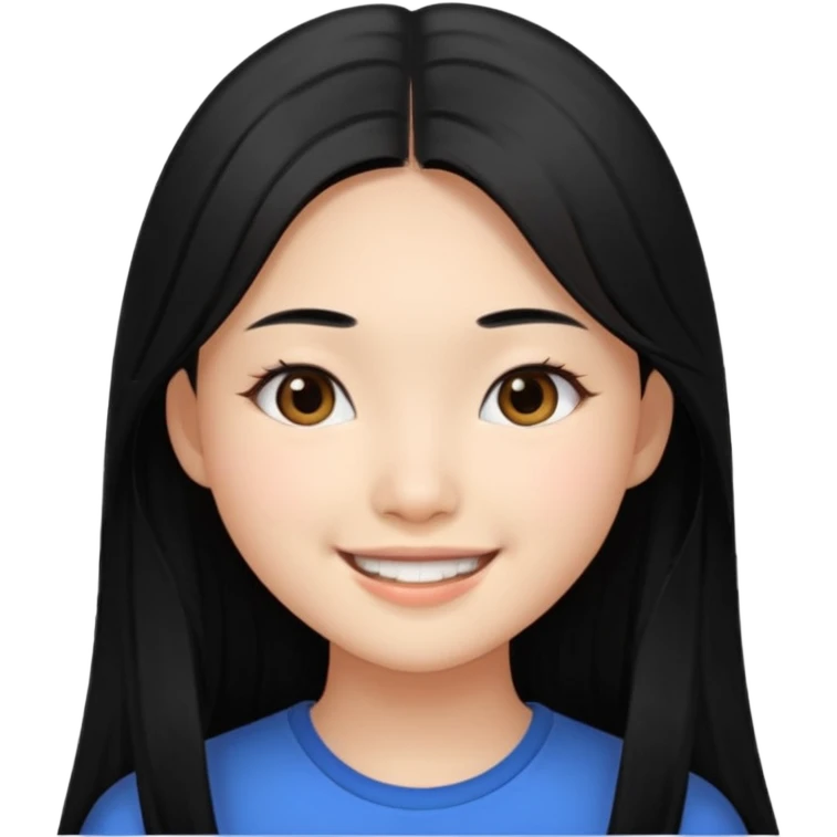 20 yr old asian woman, center part straight long black hair, very pretty emoji
