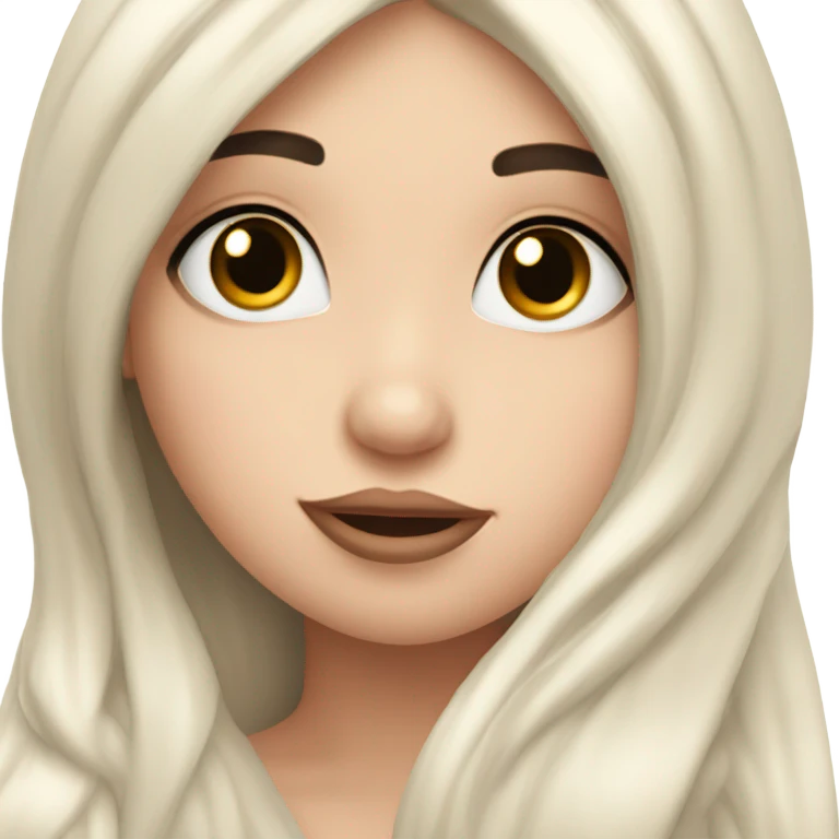 a white girl with rosy cheeks and long eyelashes and long black hair blowing a kiss emoji