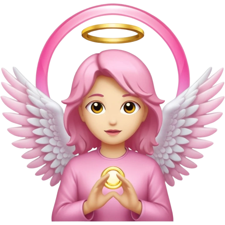 Alas de angel color rosa con un aro de luz rosado y aura rosado emoji