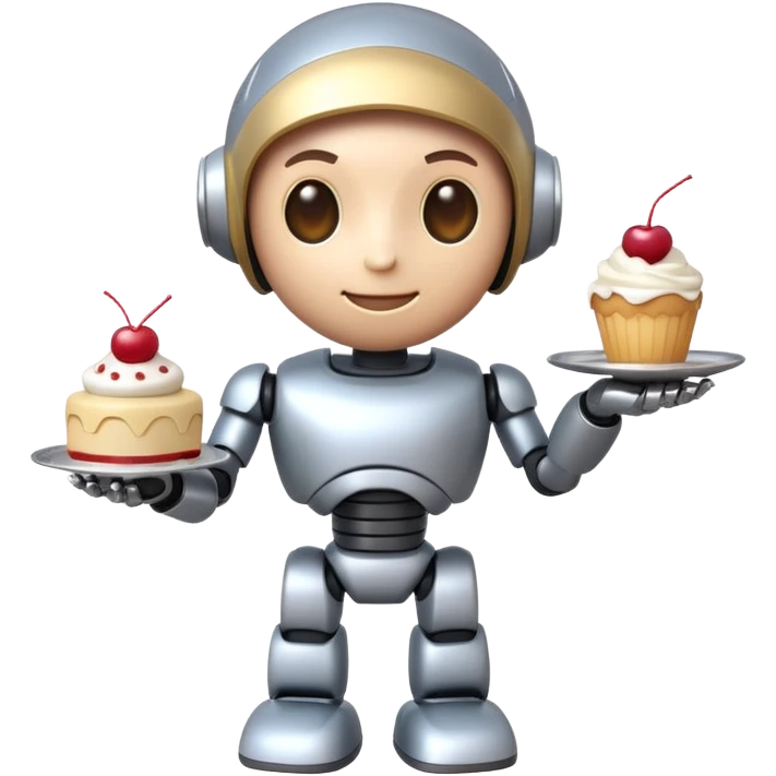 The cute robot is holding dessert in its hands, 3d emoji emoji