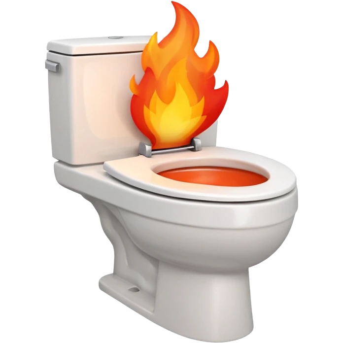 A smiling, happy white-colored toilet with fire coming from its bowl emoji