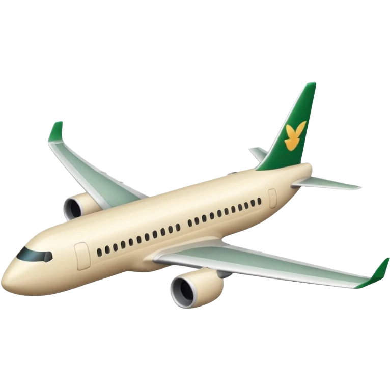 long light beige passenger airplane with dark green logo, emoji style emoji