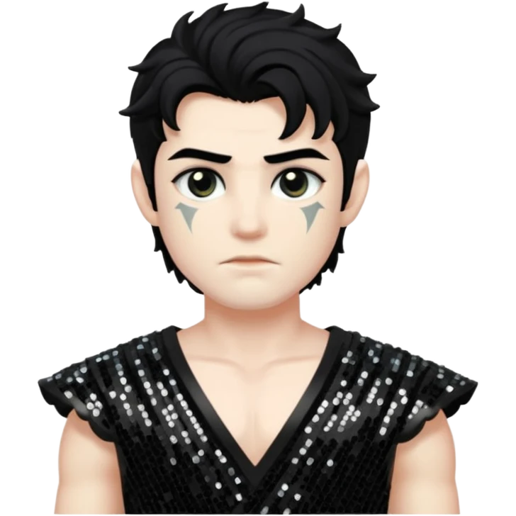 Cronus from Mythology with black hair, black sequin outfit emoji