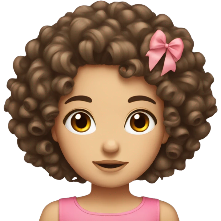 cute curly hair brunette with bow emoji