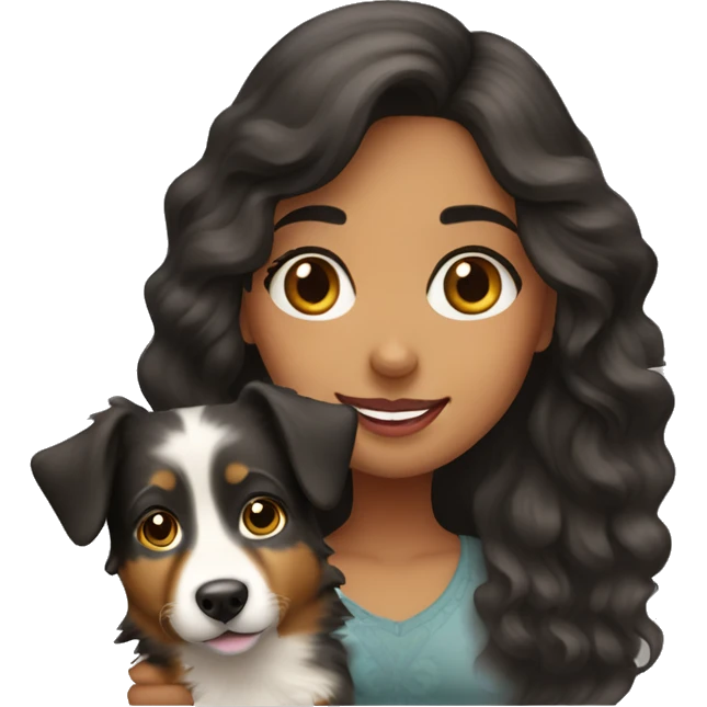 Pretty Hispanic girl and her Australian shepherd dog emoji