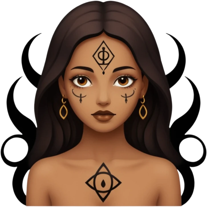 Dark oil traced over woman’s skin forming occult symbols, sensual devotion emoji