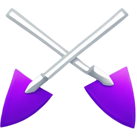 purple triangle intersected by a purple sword and a purple trowel emoji