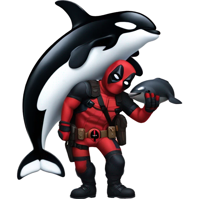 Deadpool holding an orca emoji