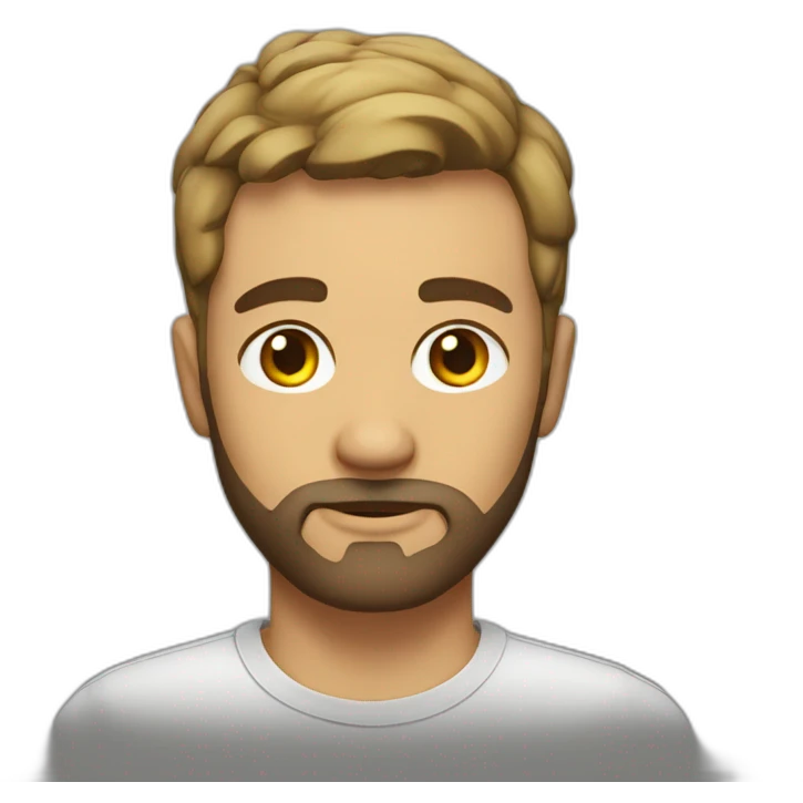 man with short hair and short beard wearing a t-shirt that says escutai emoji