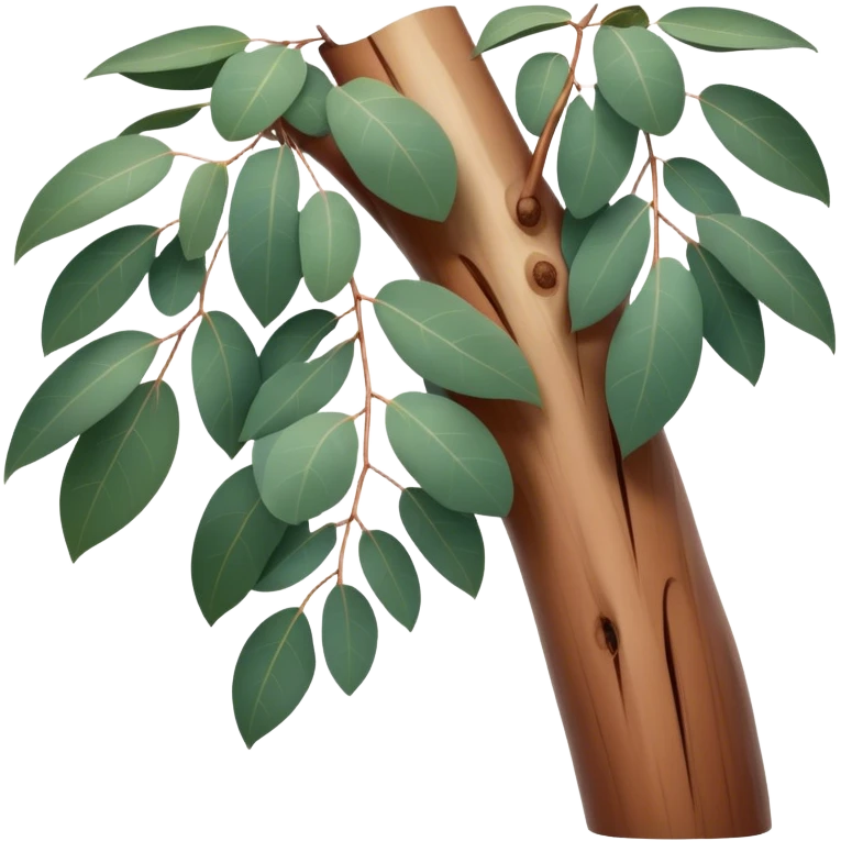 Cinematic Realistic Eucalyptus Emoji, Tall and graceful, with slender trunks covered in smooth, peeling bark and large, fragrant leaves. The eucalyptus trees sway gently in the breeze, releasing a calming aroma that fills the air. Soft glowing outline, capturing the essence of rugged beauty and natural serenity in a tall eucalyptus tree! emoji