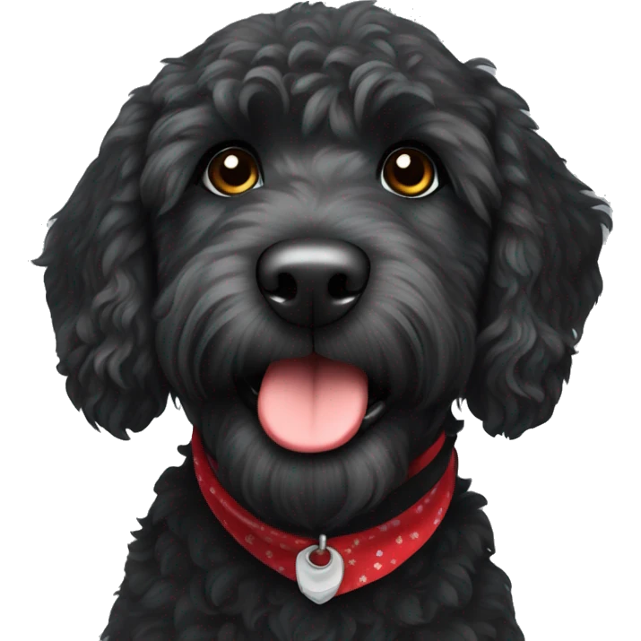 mini black labradoodle dog with red bandana around neck emoji