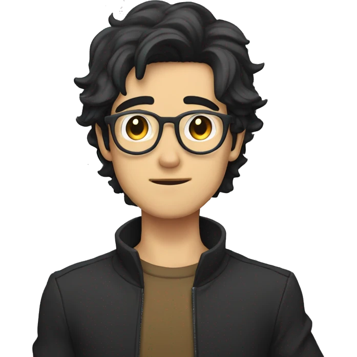 anime man with glasses and dark hair looking sideway and pointing finger at left side emoji