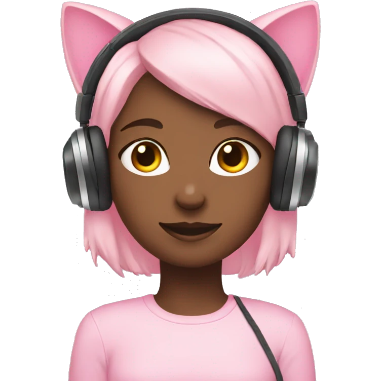 Girl with pastel pink gaming headset that has cat ears  emoji
