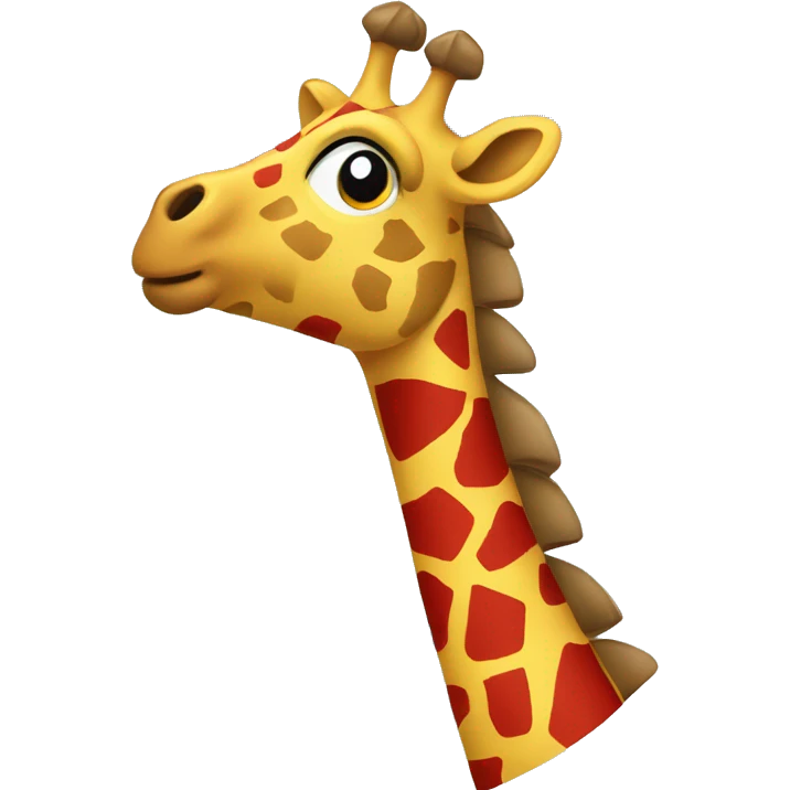  a rubber giraffe with patches of red, yellow, blue, red and green emoji