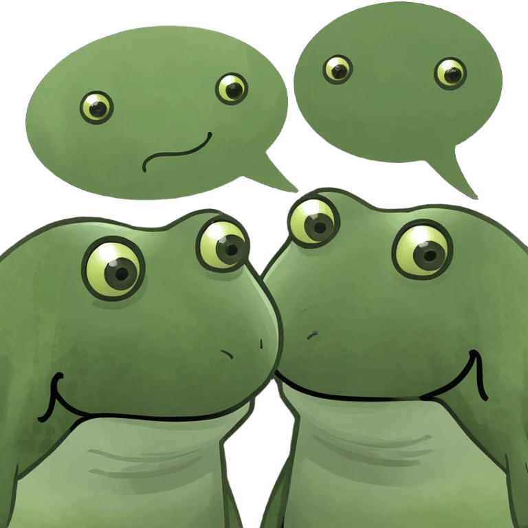 two funny face bufo frog memes talking to each other, speech bubbles emoji