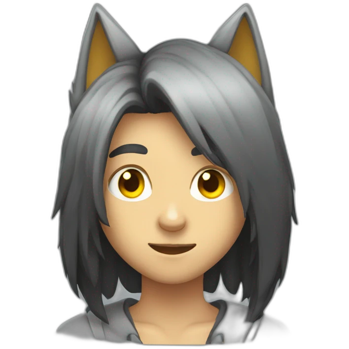 Young man long black hair wolf ears yellow eyes emoji