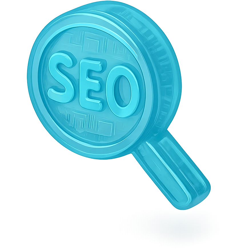 SEO Optimization Icon, cyan blue emoji