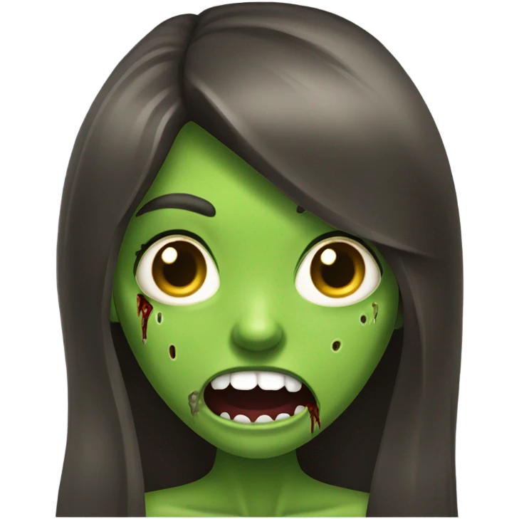 Green Zombie brunette long hair girl with mouth open horror  emoji