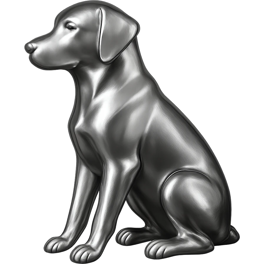               Apply a high-end, photorealistic metallic chrome material to the provided {subject}. The material should have a smooth, slightly curved surface with subtle reflections and soft shadows, resembling brushed or polished silver metal. Preserve the exact shape, proportions, and design of the original object. Set it against a solid black background (#000000) in 8K resolution. The lighting should enhance the beveled edges and reflective highlights, creating a sleek, premium finish. {subject} = dog emoji
