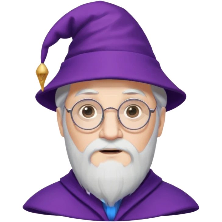 dumbledore, white hair, wear purple magic hat, glasses emoji
