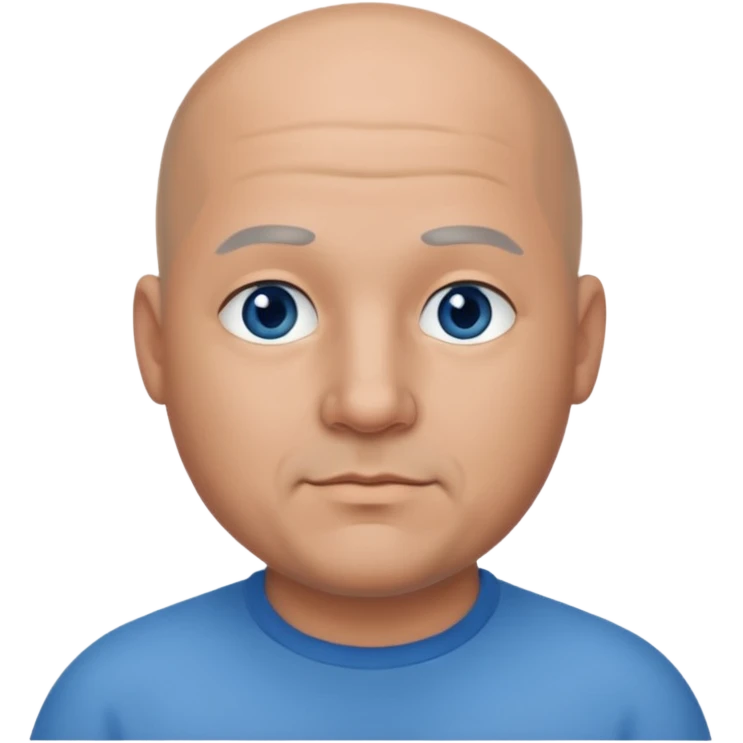 75,  bald, grey side hair, chubby, blue eyes, chin hair emoji