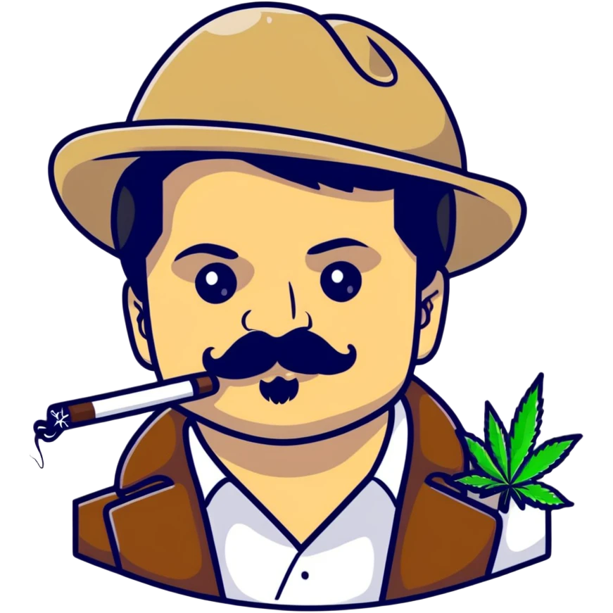 El Chapo Guzman with mustache smoking a marijuana joint emoji