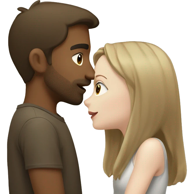 A blonde girl with pale skin kisses a light-skinned brown guy with dark hair emoji